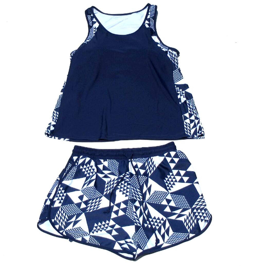 SUMMER MAE Size 16 Blouson 2-Piece Tummy Control Tankini Swimsuit Top Boyshorts